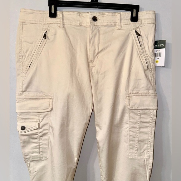 Lauren Ralph Lauren Women Zip Cargo Beige Pants- Size 14 - Picture 2 of 3